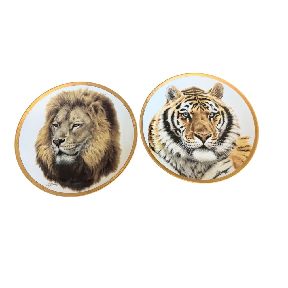Lenox Great Cats of the World Plate Set Lion Siberian Tiger Guy Coheleach 1994